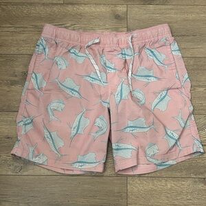Depart West Pink Fish Print Swim Shorts